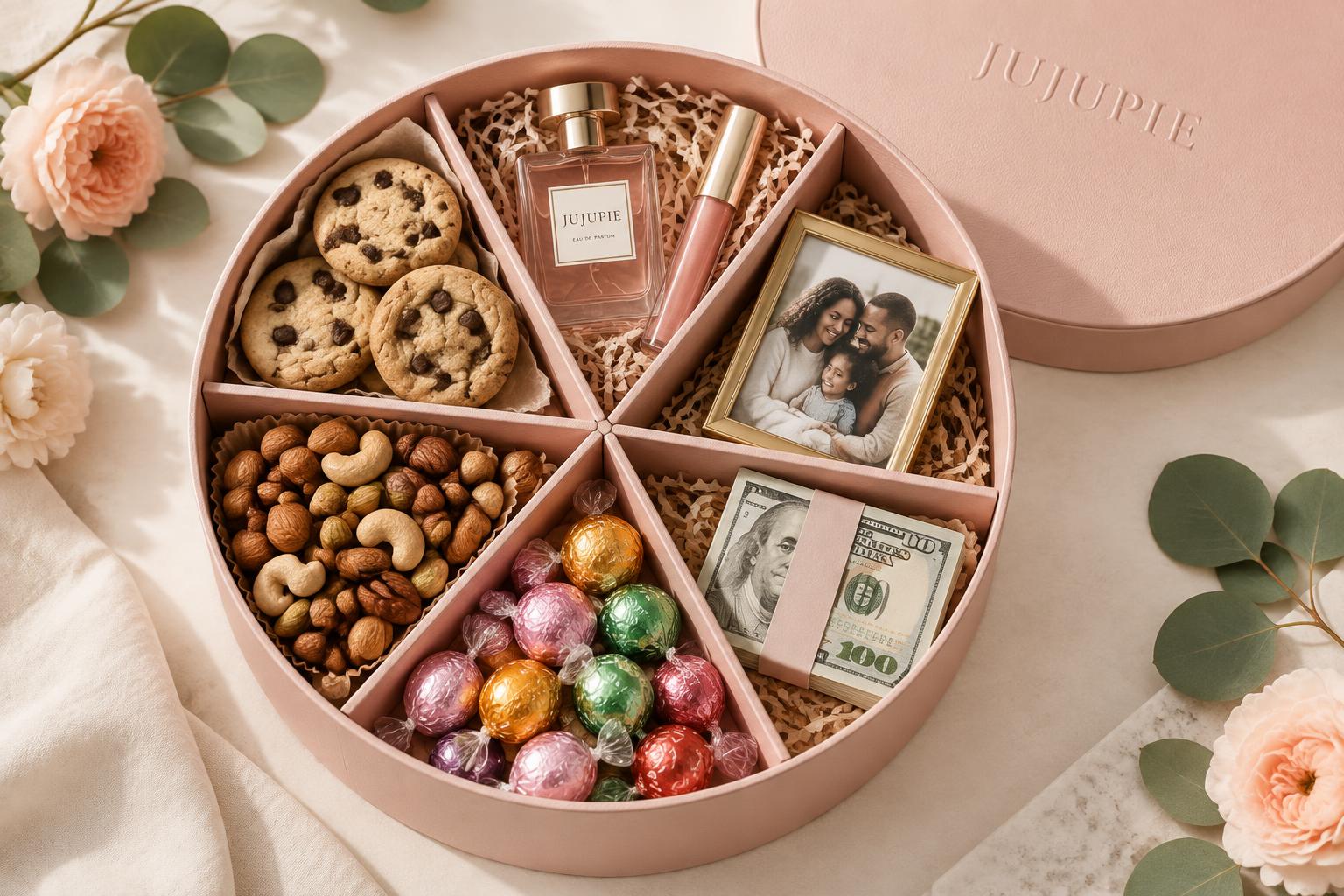 Open JUJUPIE gift box with six surprise slices
